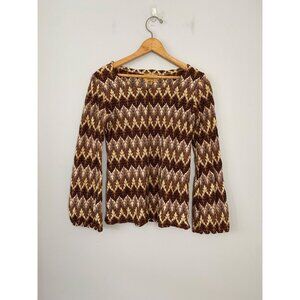 Vintage 1970s Zig Zag Print Blouse Woman’s Size XS Pullover Mesh Knit Chevron